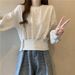 American-style Real Shot Of Korean Autumn Round-neck Buttoned Waist-slimming Long-sleeve Short Pullover Sweatshirt For_ecoleips.com
