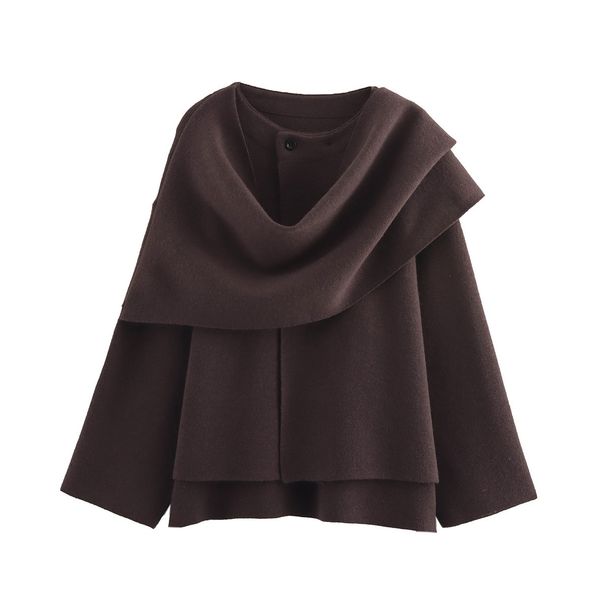 Women's Clothing With Asymmetrical Scarf Short Knitted Jacket_ecoleips.com