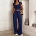 Women's Spring/Summer Casual Slim Fit Two-Piece Set Short Sleeve Top With Cross-Over Design And Matching Pants_ecoleips.com