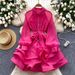 Women's Clothing High End Heavy Diamond Ruffle Dress Women's Spring Dress With Tie Waist Temperament Lace Puffy Dress_ecoleips.com