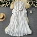 Women's Clothing Court Retro Elegant Dress For Women With Stand Up Collar, Trumpet Sleeves, Waisted, Single Breasted, Lace Stitching, Long Swing Skirt_ecoleips.com