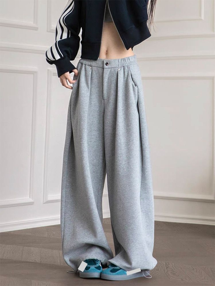 Women's Clothing Retro Sports Pants Sweatpants Women Autumn Lazy Drape Mopping Trousers Loose Wide Leg Casual Pants_ecoleips.com