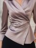 Elegant Asymmetrical Wrap Blouse – Solid Color Tied Waist Shirt For Women (Lavender, S-XXL)_ecoleips.com