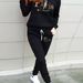 Women's Autumn And Winter Fashion Casual Paris Letter Pattern Print Thickened And Plush Warm Hooded Sweatshirt+sports Pants Set-804_ecoleips.com