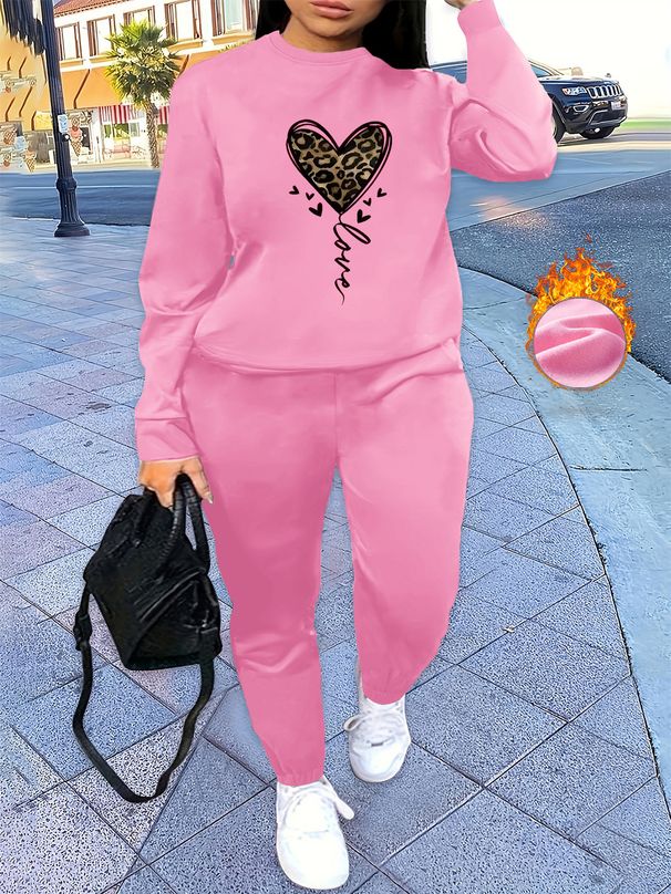 Women's Autumn And Winter Hip-hop Casual Street Leopard Print Heart-shaped Pattern Printed Round Neck Sports Shirt+sports Pants Set-503_ecoleips.com