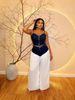 Women's Clothing New Suspender V Neck Vest Pleated Denim Chiffon Trousers Suit_ecoleips.com