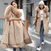Women's Winter Parka With Fox Fur Trim - Longline Quilted Coat, Thickened Cotton Lining, Hooded Jacket (Khaki, Red, Black, Sage Green, Blue)_ecoleips.com