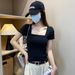 Spring And Summer Low-necked Slim-fitting And Thin-showing Collarbone Bottoming Shirt With Inner Collar Thickened Top_ecoleips.com