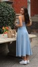 Women's Spaghetti Strap Denim Midi Dress, V-Neck Sleeveless Flowy Long Sundress, Casual A-Line Summer Slip Dress For Daily Streetwear, Elegant Soft De_ecoleips.com