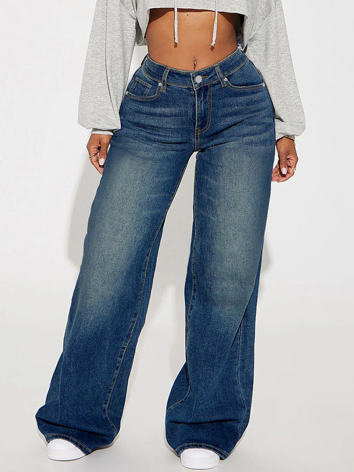 Women's Clothing Retro Blue Women's Jeans Loose Casual Straight Leg Wide Leg Trousers Spring Summer Fashion_ecoleips.com