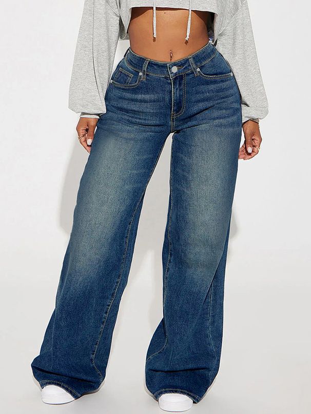 Women's Clothing Retro Blue Women's Jeans Loose Casual Straight Leg Wide Leg Trousers Spring Summer Fashion_ecoleips.com
