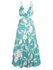 Women Maxi Dress Spaghetti Strap V Neck Cutout Waist Ring Floral Tiered Dress Boho Spring Summer Beach Vacation Flowy Dress_ecoleips.com