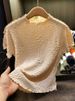 Women's Clothing Retro Auspicious Cloud Embossed Pleated Tops Wooden Ear Edge Round Neck Short Sleeves For Commuting All Match T Shirt_ecoleips.com