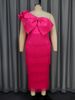 Women’s Clothing solid color hip fringe skirt party banquet oblique collar big bow dress dress_ecoleips.com