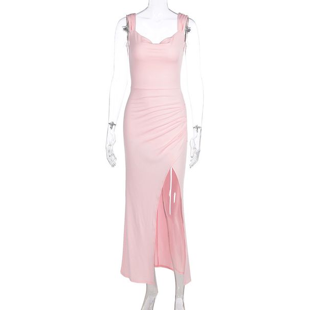 2025 Summer New Fashion Elegant Sleeveless Backless Tie Slim Fit Split Dress For Women_ecoleips.com