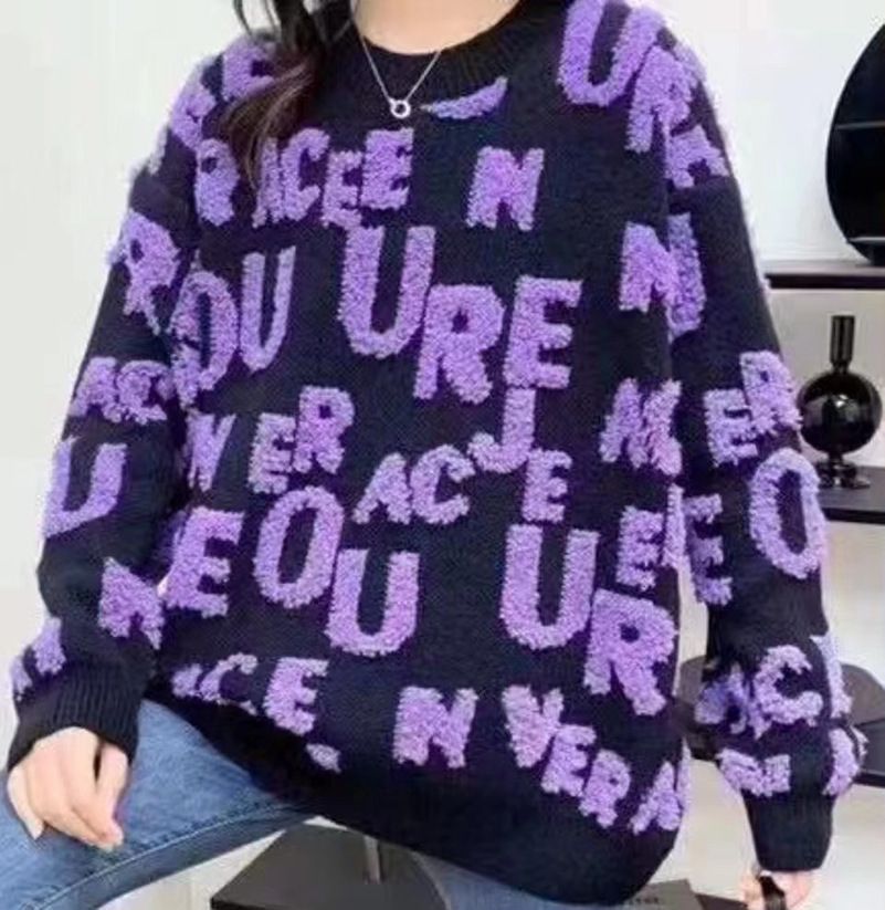 Korean Style Sweet Terry Cloth Embroidered Sweater, Loose Fit 3D Letter Jacquard Knit Top For Autumn & Winter_ecoleips.com