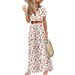Women's Bohemian Floral V-Neck Maxi Dress With Faux Leather Belt - Chic Ruffle Hem Sundress_ecoleips.com