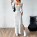 Voya Women's Simple And Elegant Dress With Spring And Summer Square Collar And Backless Design, Long Sleeved Mid Length Skirt_ecoleips.com