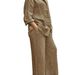 Women's Reversible Long Sleeved Shirt And Elastic Waist Trousers Set Solid Color Lightweight Fabric_ecoleips.com