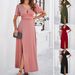 DiYun European And American Women's Fashion Trade 2024 Spring/Summer Elegant Slim-Fit Solid Color V-Neck_ecoleips.com