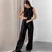 Women's Clothing Black Cotton Linen Sleeveless Short Vest Trousers Casual Two Piece Suit_ecoleips.com