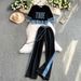 Women's Clothing Style Niche Design Splicing Tassel Denim Short Sleeved Top High Waist Slim Wide Leg Pants Two Piece Set_ecoleips.com