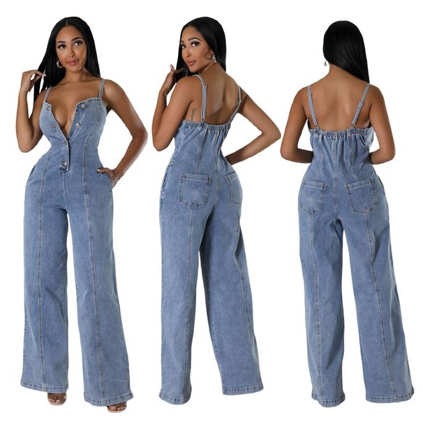 Women's Clothing Denim Jumpsuit Wide Leg Pants_ecoleips.com