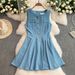 Women's Clothing Celebrity High End Metal Button Sleeveless Vest Dress For Women Summer Waist Slimming Big Swing Denim Skirt_ecoleips.com