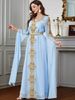 Modest Evening Dress/Formal Dress Women Dubai Abaya Dress - Long Sleeve Embroidered Muslim Gown With Color Blocking, Red/Yellow/Light Blue_ecoleips.com