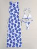 Women's Floral Sheer Mesh Cover-Up Swimsuit 3-Piece Set, Sexy Bikini With Round Neck, Quick-Dry Polyester & Spandex, S/M/L_ecoleips.com