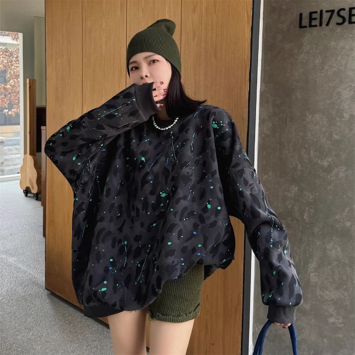 Plus Size Women's Winter Fleece-Lined Long Sleeve Leopard Print Hoodie - Oversized Loose Fit Tunic Top For Curvy Ladies (Sizes L-4XL)_ecoleips.com