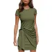 2026 Summer New Short-sleeved Round Neck Ruffle Bow Belt Irregular Dress_ecoleips.com