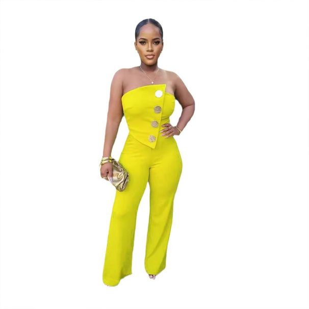 Women's Clothing sleeveless tube top hip wrapped elastic wide leg jumpsuit_ecoleips.com