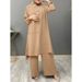 H728 Muslim Women's Urban Sportswear Two-Piece Elegant Long Sleeve Shirt Loose Fashion Wide-Leg Pants Set_ecoleips.com