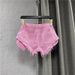 Low Waisted Pink Denim Shorts for Women Summer 2026 Style Exposed Pockets Wide Leg a Line Hot Pants Hot Girl Look_ecoleips.com