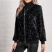 K New Women's Casual Fashion Short Blazer Solid Color Bead Sparkle High-End Puff Sleeve Coat_ecoleips.com