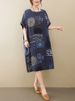 Short Sleeve Cotton Linen Vintage Print Summer Dresses For Women 2026 New Casual Loose Midi Holiday Ladies Dress Elegant Clothes_ecoleips.com