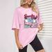 Women's Casual Pink T-Shirt round Neck Short Sleeve Loose Print Sporty Simple Top_ecoleips.com