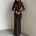 Women's Clothing Elegant Ruched Bodycon Dress – Long Sleeve, Round Neck, Fall/Winter Essential (S-L, Brown/Pink/Lavender)_ecoleips.com