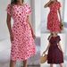 Valentine's Day Gift: Spring/Summer Casual Color-Block Heart Print Short-Sleeve Waist-Cinching Pleated Dress -_ecoleips.com