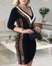 Women’s Clothing black and white stitching gold deep V sexy hip dress leopard print skirt_ecoleips.com