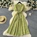 Women's Clothing Summer Retro Heavy Hollow Embroidery Round Neck Waist Short Sleeve Dress Women's Slim Single Breasted Long Skirt_ecoleips.com