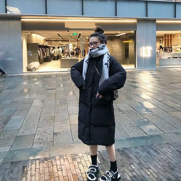 Women's Clothing Women's Long Puffer Coat With Loose Fit, Korean Style Quilted Jacket, Winter Fashion Outerwear In Black, White, Khaki_ecoleips.com