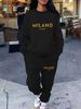 Women's Autumn/Winter Hip Hop Casual Street MILANO ITALY Pattern Printed Round Neck Sweatshirt+Sweatpants Warm Set-656_ecoleips.com