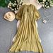 Women's Relaxed Elegant Tie Neck Lantern Sleeve Dress Summer Loose Fit Flattering Slimming Retro Embroidered Long Dress_ecoleips.com