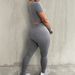 8420 Fashion Casual Solid Color Two-Piece Short Sleeve T-Shirt Slim Fit Long Pants Set Women's Clothing_ecoleips.com
