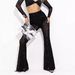 Women's High Waisted Flared Pants - Sexy Mesh Flocked Casual Trousers, Stretchy Comfort Fit, Trendy Leopard Print_ecoleips.com