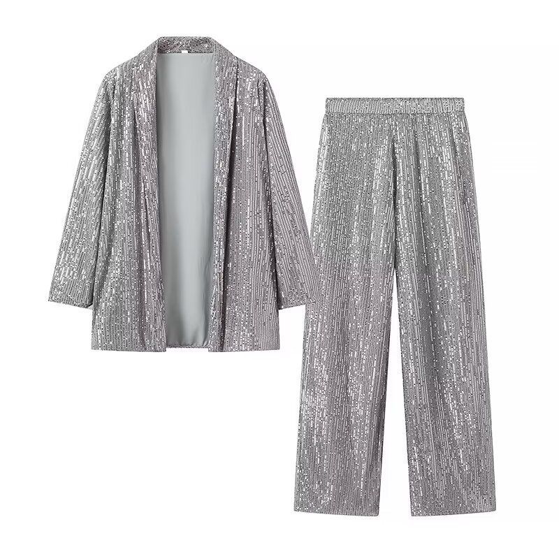 Glitter Blazer & Pants Set – Trendy Two-Piece Outfit For Spring (Black/Silver, S-XL)_ecoleips.com