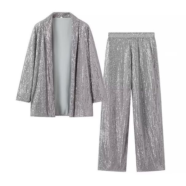 Glitter Blazer & Pants Set – Trendy Two-Piece Outfit For Spring (Black/Silver, S-XL)_ecoleips.com