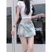 Two-Piece Denim Shorts Women, Summer A-Line High Waist Irregular Stylish Tie Skirt Pants For Petite Hot Girls_ecoleips.com